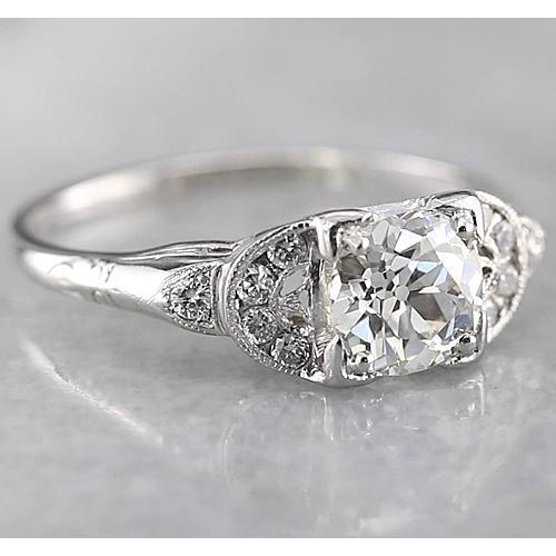Old Miner Round Diamond Ring 1.50 Carats White Gold 14K