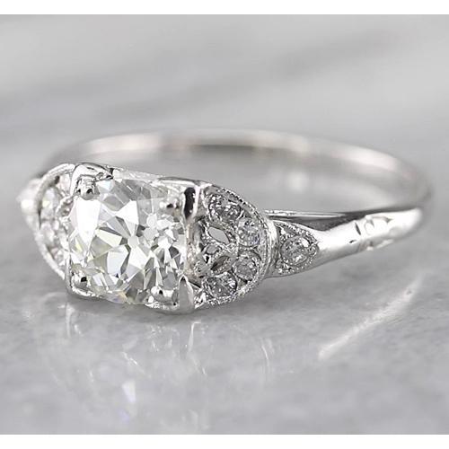 Old Miner Round Diamond Ring 1.50 Carats White Gold 14K