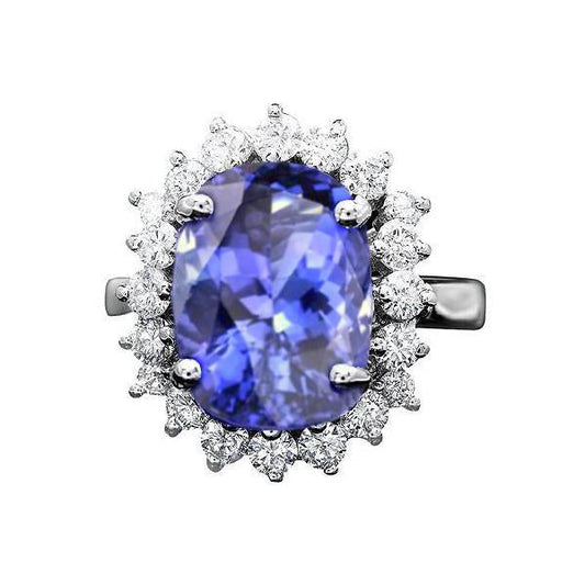 Oval AAA Tanzanite And Diamonds 8 Carat Ring New White Gold 14K