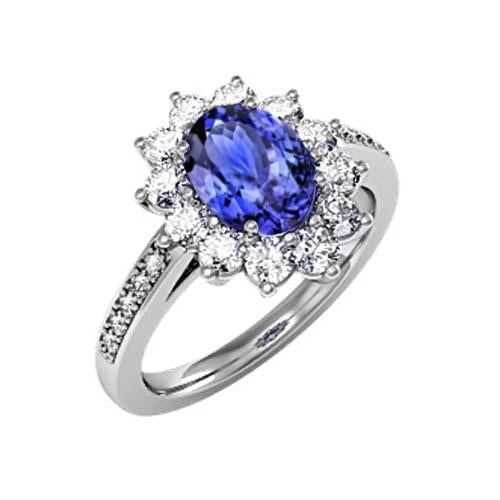 Oval And Round Brilliant Diamonds 3.75 Carat Ring Tanzanite WG 14K