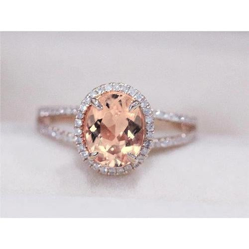 Oval And Round Cut 19.75 Ct Morganite With Diamonds Ring Two Tone Gold