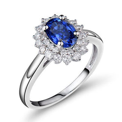 Oval And Round Cut 4 Ct Sri Lanka Sapphire Natural Earth Mined Diamonds Halo Ring