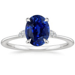 Oval Anniversary Ring Ceylon Sapphire & Diamonds White Gold 3 Carats