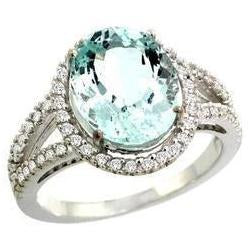 Oval Aquamarine And Diamonds 16.35 Ct Anniversary Ring White Gold