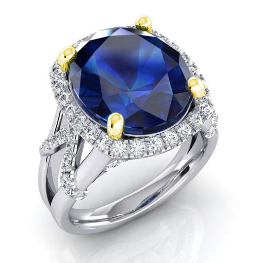 Oval Blue Sapphire And Round Cut Diamonds Gemstone Ring 7.81 Carat