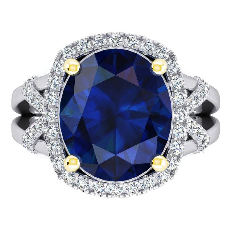 Oval Blue Sapphire And Round Cut Natural Earth Mined Diamonds Gemstone Ring 7.81 Carat