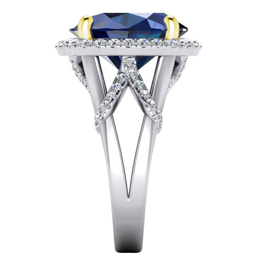 Oval Blue Sapphire And Round Cut Diamonds Gemstone Ring 7.81 Carat