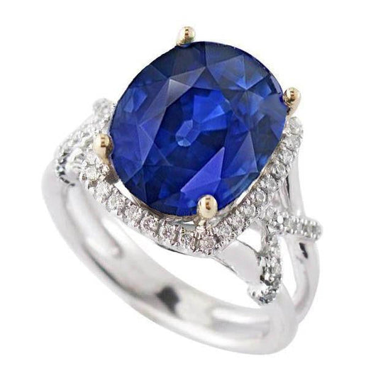 Oval Blue Sapphire And Round Cut Diamonds Gemstone Ring 7.81 Carat