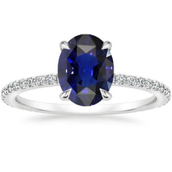 Oval Blue Sapphire Natural Earth Mined Diamond Engagement Ring Claw Prong Setting 6 Carats