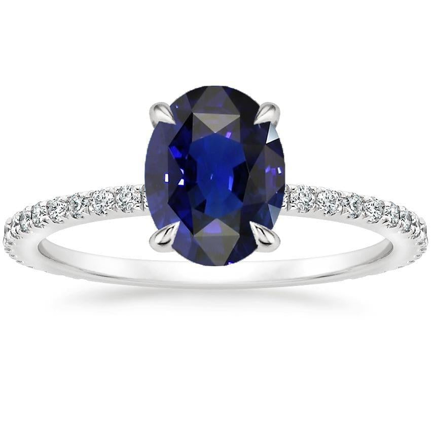 Oval Blue Sapphire Diamond Engagement Ring Claw Prong Setting 6 Carats