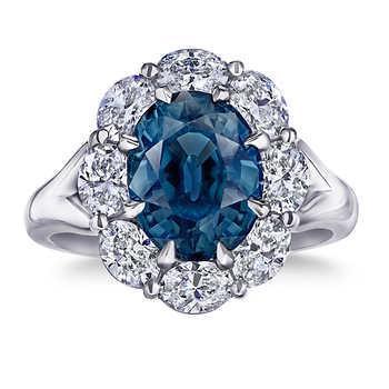 Oval Blue Sapphire Halo Diamond Wedding Ring 3.30 Ct. White Gold 14K