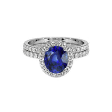 Oval Blue Sapphire Halo Engagement Ring Set 10.25 Carats White Gold