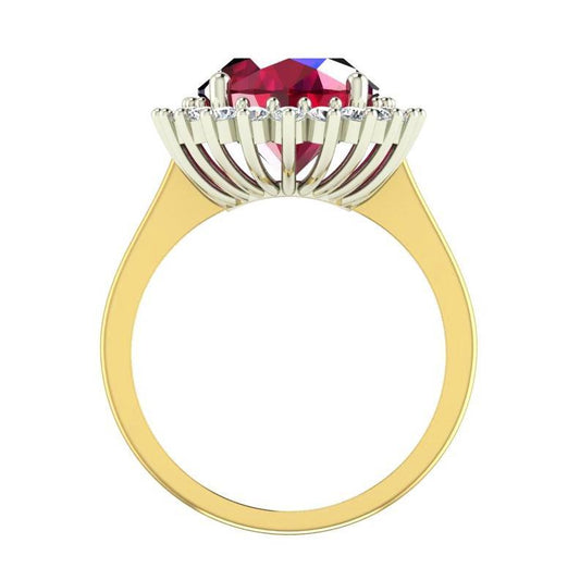 Oval Burma Ruby Diamond Flower Style Ring 10.50 Carats Two Tone Gold