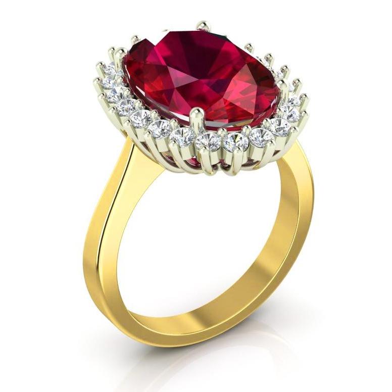 Oval Burma Ruby Diamond Flower Style Ring 10.50 Carats Two Tone Gold