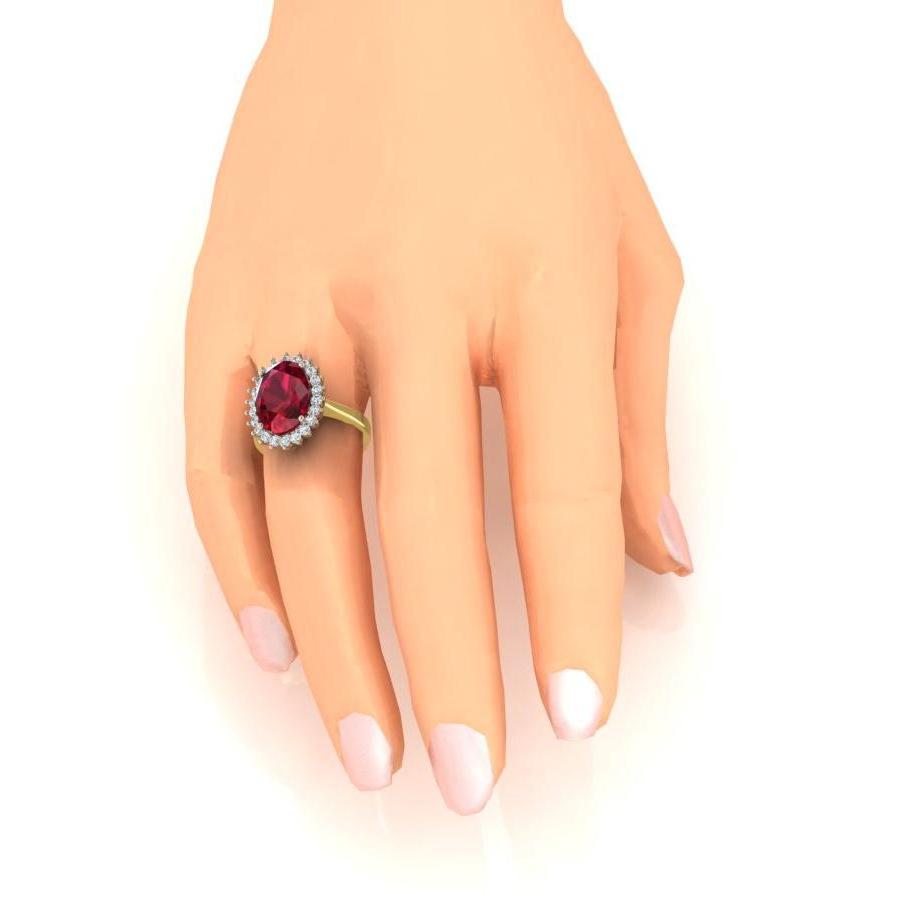 Oval Burma Ruby Diamond Flower Style Ring 10.50 Carats Two Tone Gold