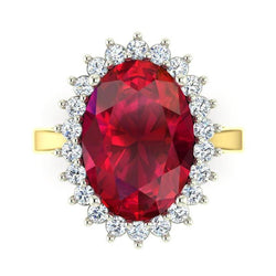 Oval Burma Ruby Natural Earth Mined Diamond Flower Style Ring 10.50 Carats Two Tone Gold