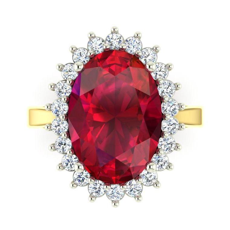 Oval Burma Ruby Diamond Flower Style Ring 10.50 Carats Two Tone Gold