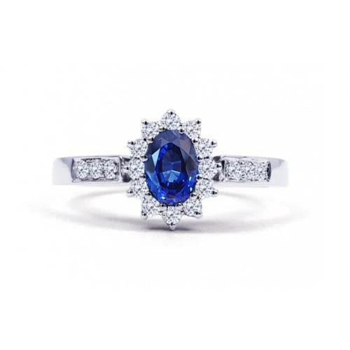 Oval Ceylon Sapphire And Round Cut Diamonds Ring 2.50 Ct