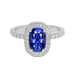 Oval Ceylon Sapphire Halo Natural Earth Mined Diamond Ring 11.75 Carats Gold 14K