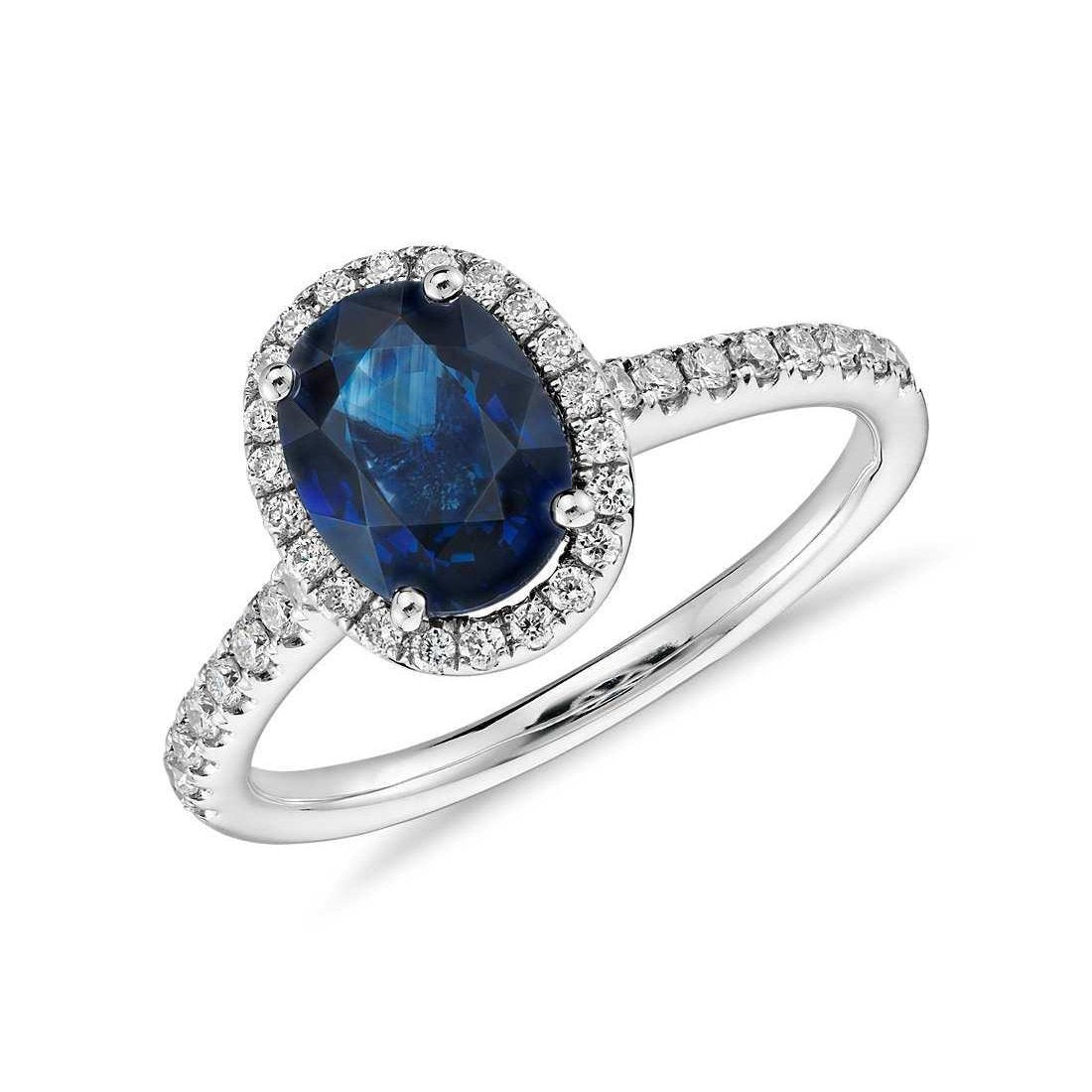 Oval Ceylon Sapphire Ring Diamond Wedding White Gold 14K 2.75 Ct