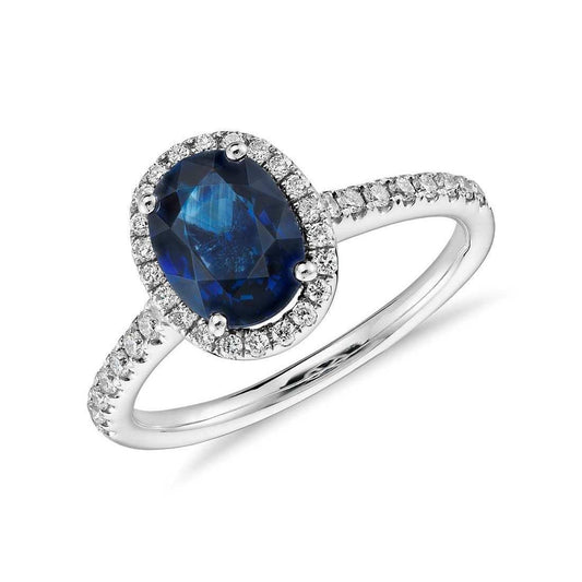 Oval Ceylon Sapphire Ring Diamond Wedding White Gold 14K 2.75 Ct