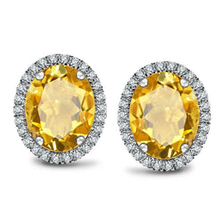 Oval Citrine With Diamond 45.50 Carats Stud Halo Earrings