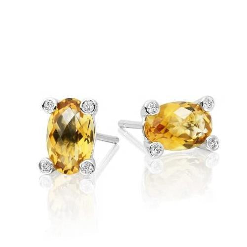 Oval Citrine With Round Diamond 30.80 Carats Stud Earrings