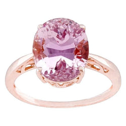 Oval Cut 19 Ct Solitaire Pink Kunzite Wedding Ring Rose Gold 14K
