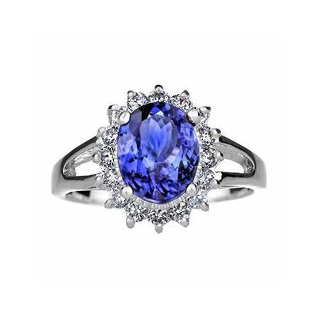 Oval Cut 22.75 Carats Tanzanite With Diamonds Ring White Gold 14K