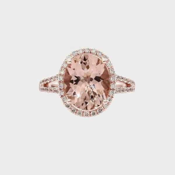 Oval Cut 33.75 Ct Morganite With Diamonds Wedding Ring
