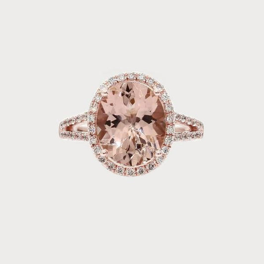 Oval Cut 33.75 Ct Morganite With Diamonds Wedding Ring