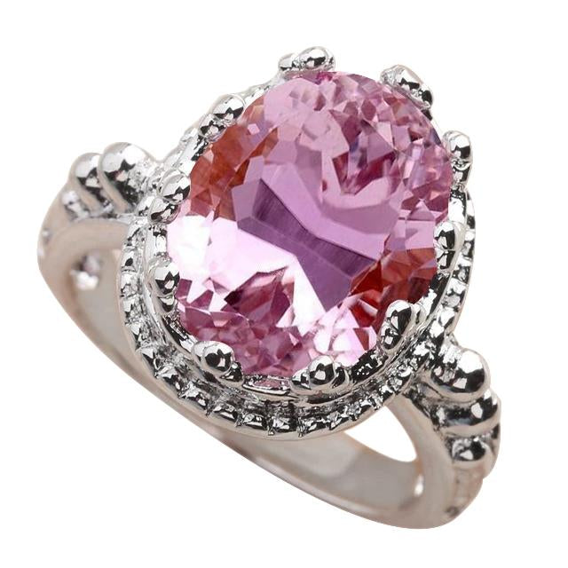 Oval Cut 36.00 Carat Big Pink Kunzite Ring White Gold 14K