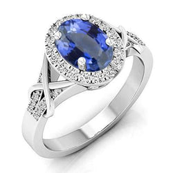 Oval Cut Ceylon Sapphire And Round Diamond Ring Gold 1.80 Ct
