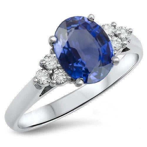 Oval Cut Ceylon Sapphire And Round Diamonds Engagement Ring 3.40 Ct