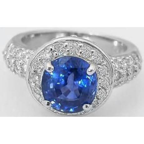 Oval Cut Ceylon Sapphire With Round Diamonds 4 Ct Ring White