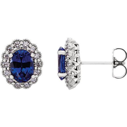 Oval Cut Ceylon Sapphire Women Studs Earring 4.40 Carats White Gold