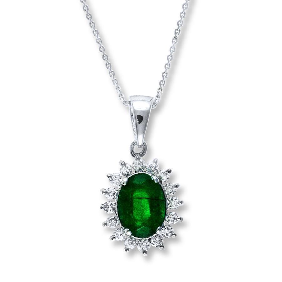 Oval Cut Green Emerald & Diamond Gemstone Pendant 8 Ct. WG 14K