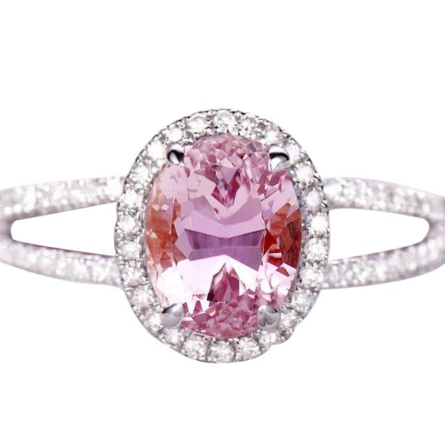 Oval Cut Kunzite With Round Diamonds 19.50 Ct Ring 14K White Gold