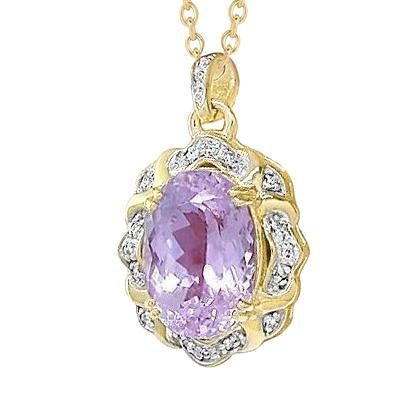 Oval Cut Pink Kunzite And Diamond Pendant 14.45 Carats Yellow Gold 14K