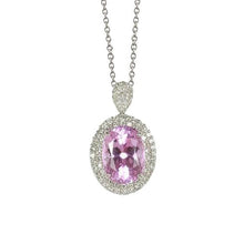 Oval Cut Pink Kunzite And Diamond Pendant 15.50 Carats White Gold 14K