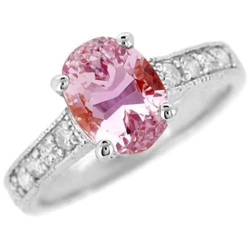 Oval Cut Pink Kunzite And Diamond Ring White Gold 14K 10.50 Ct