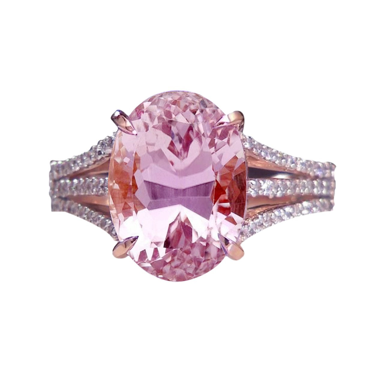 Oval Cut Pink Kunzite & Diamond Wedding Ring Rose Gold 16.50 Carats