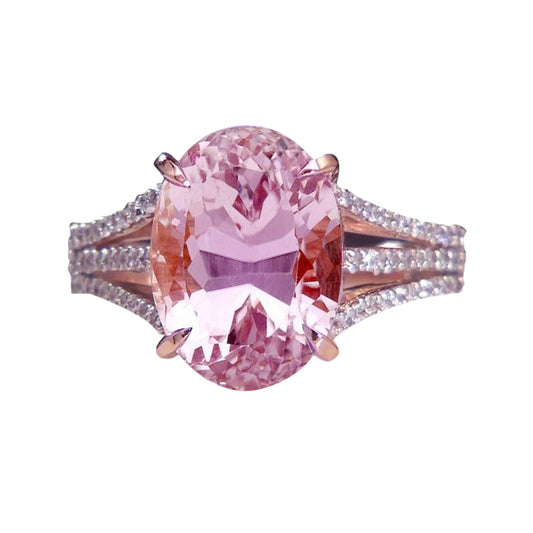 Oval Cut Pink Kunzite & Diamond Wedding Ring Rose Gold 16.50 Carats