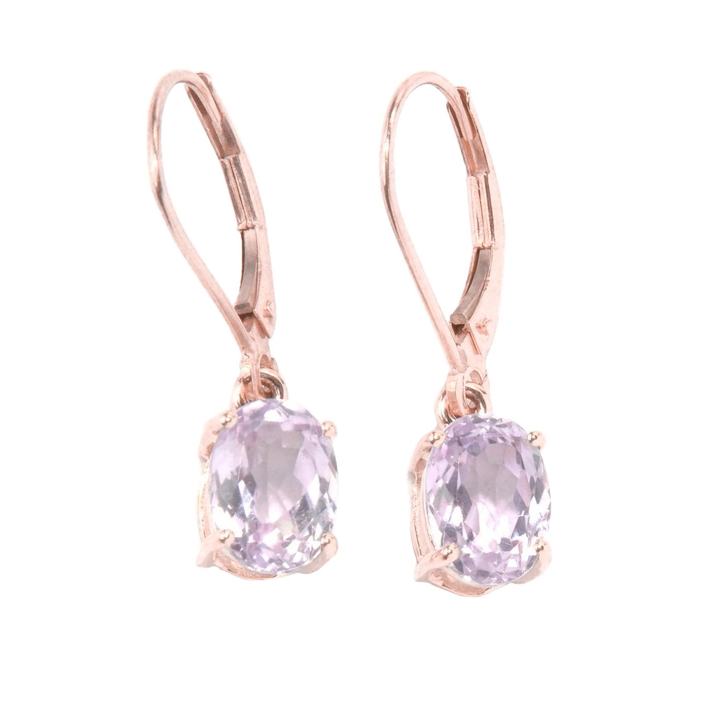 Oval Cut Pink Kunzite Lady Dangle Earrings Rose Gold 14K 26 Ct