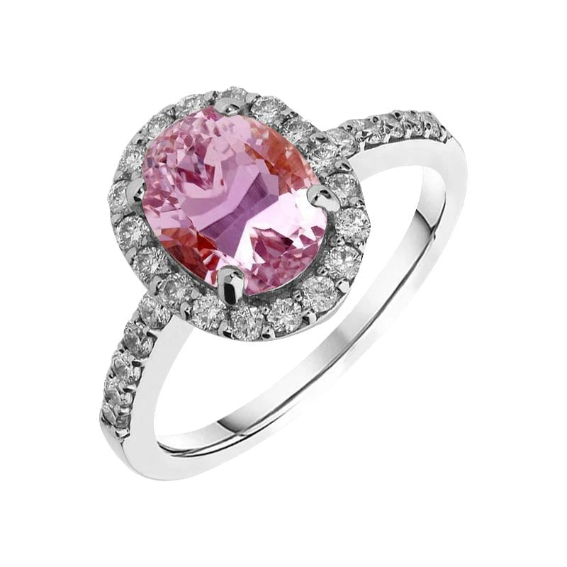 Oval Cut Pink Kunzite With Diamond Ring 13 Ct White Gold 14K