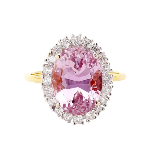 Oval Cut Pink Kunzite With Round Diamond Wedding Ring 21.50 Carats