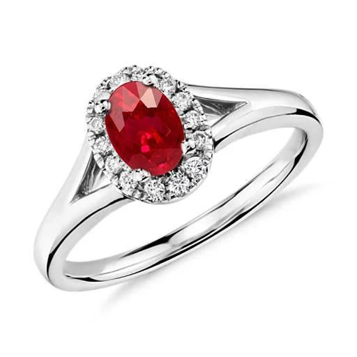 Oval Cut Red Ruby And Round Diamond Ring White Gold 3.25 Carats