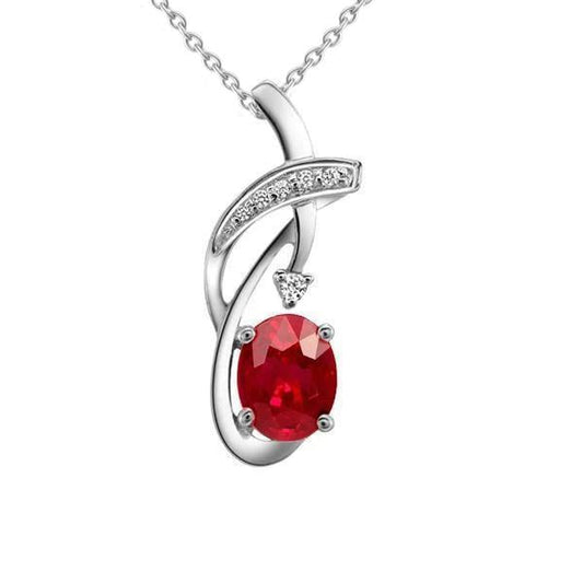 Oval Cut Red Ruby Gemstone Necklace Pendant Gold White 1.65 Carats