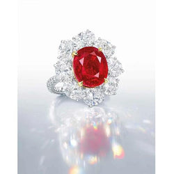 Oval Cut Red Ruby With Round Diamond Ring 4.50 Carats Gold 14K