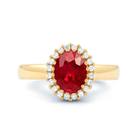 Oval Cut Red Ruby With Round Diamond Ring 5.35 Carats Gold 14K